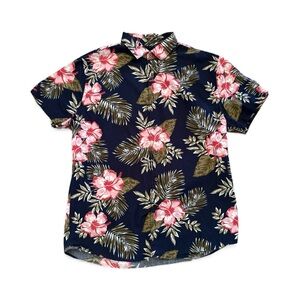 Express Hawaiian Floral Navy Short Sleeve Button Down - L